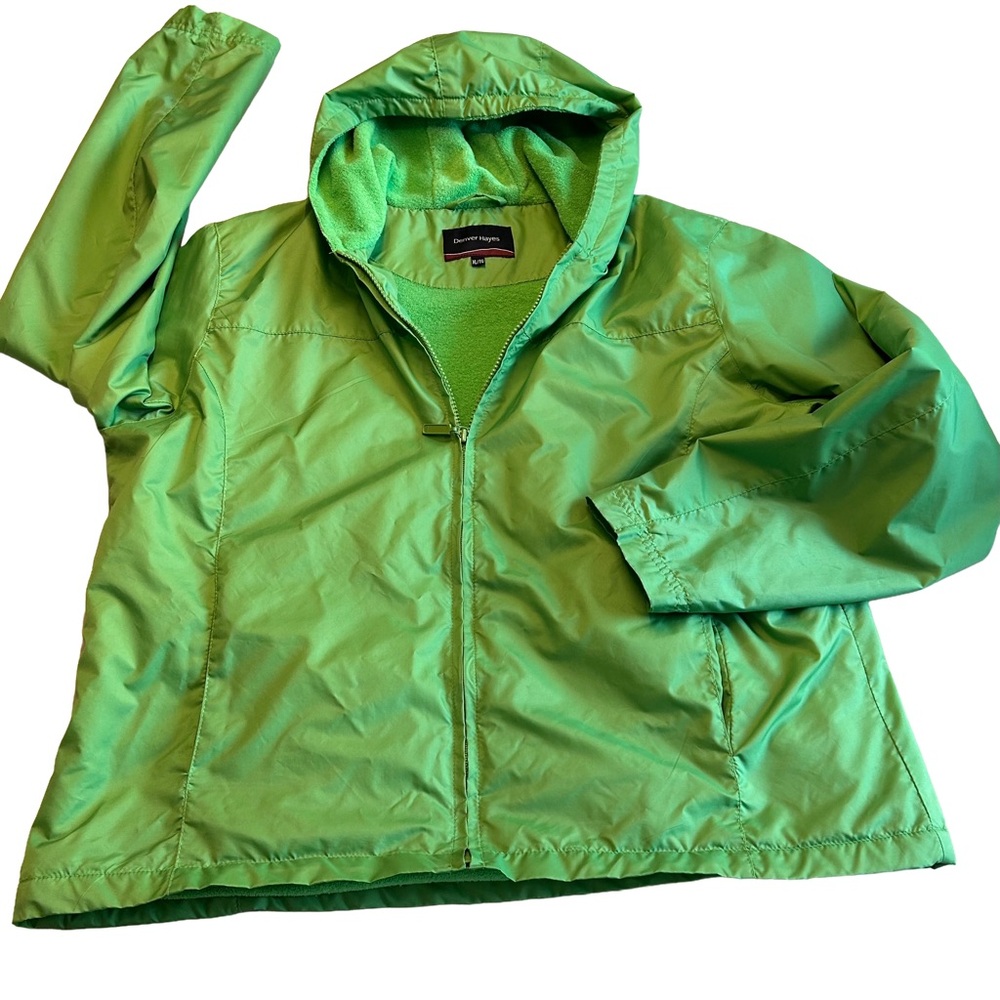 Denver Hayes Bright Green Windbreaker Bomber Jacket with Hood. Size XL - Picture 5 of 11